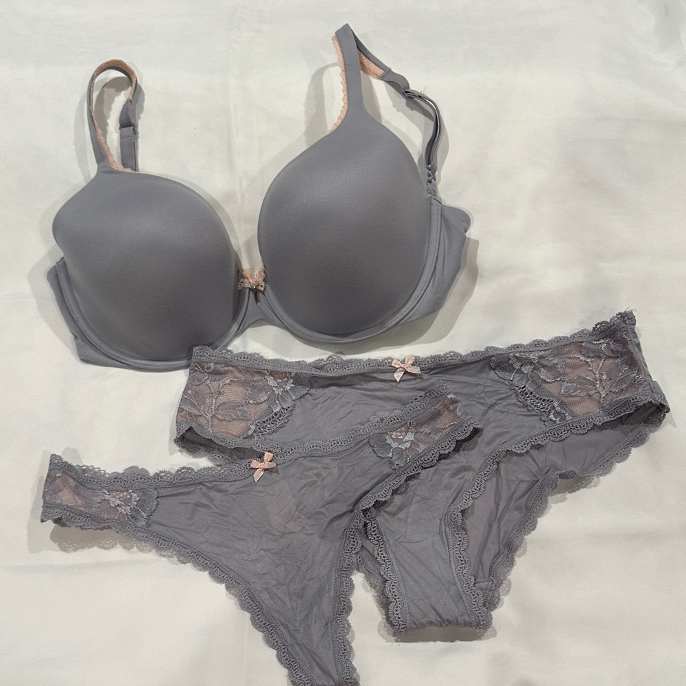 Victoria's Secret Gray Lace Bra and Panty Set